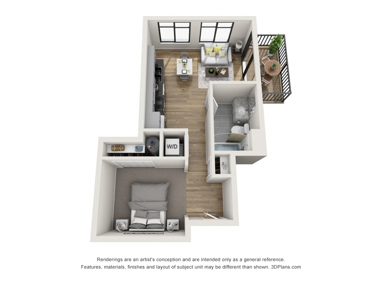 Floor plan for studio, 1 bath, 520 sqft